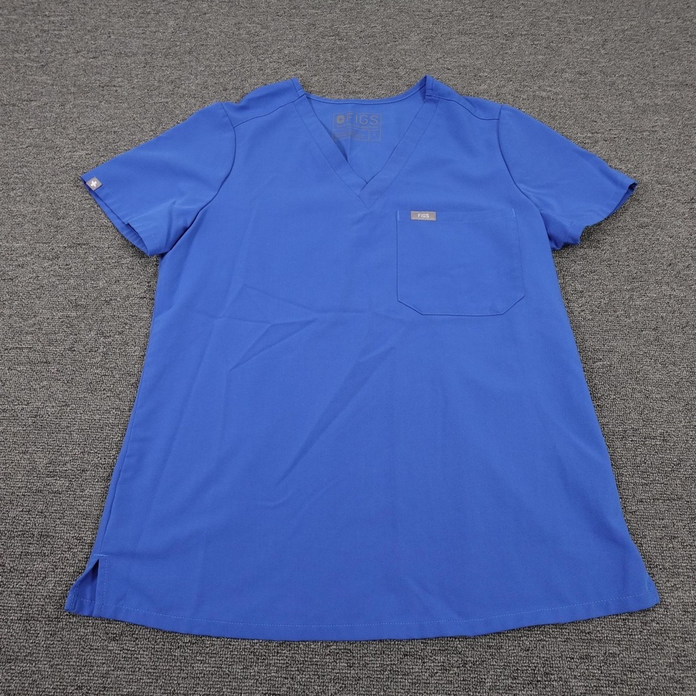 FIGS Scrub Top Womens Small Blue V-Neck Technical Collection Medical Uniform